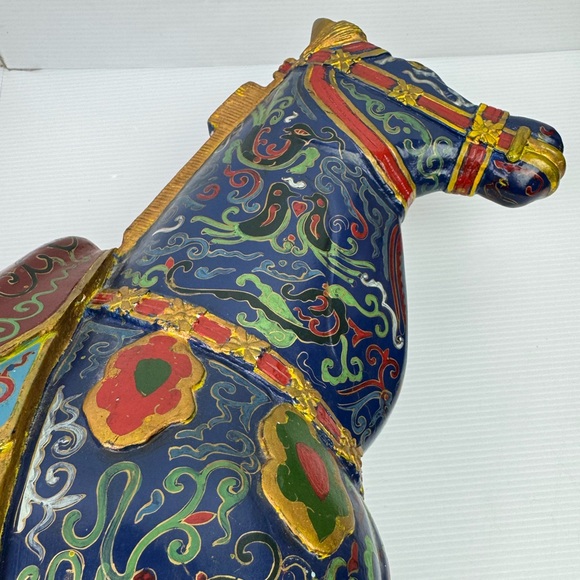 Vintage Large Tang Dynasty Wooden Horse Statue 23"Finely Hand Decorated Oriental - Picture 15 of 16